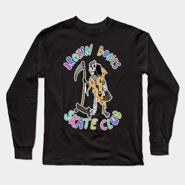 Broken Bones Skate Club skating grim reaper Long Sleeve T-Shirt by MacSquiddles